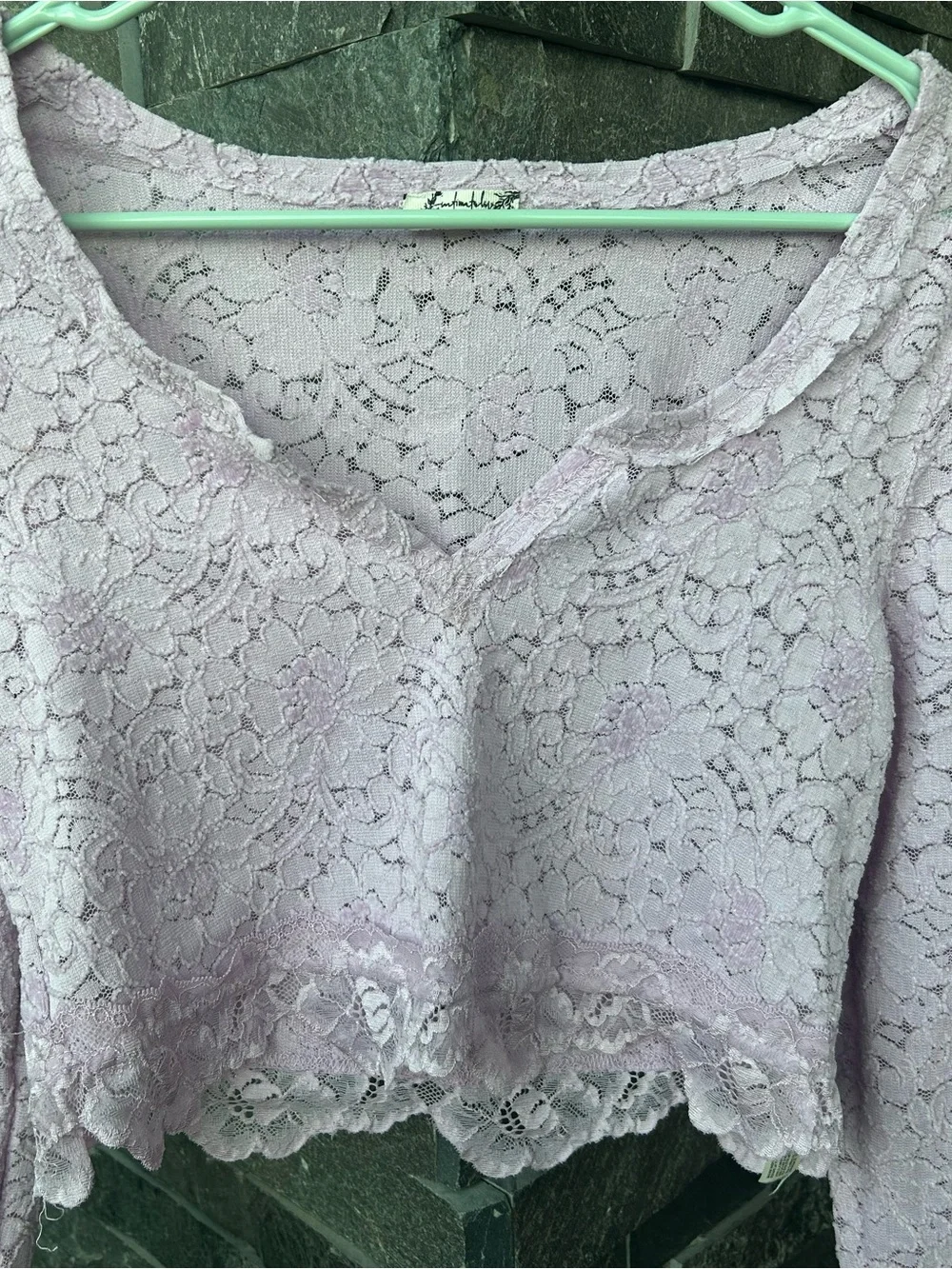 Free People Lavender Lace Long-Sleeve Cropped Top